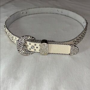 White Rhinestone Studded Belt